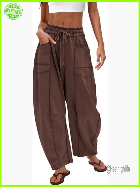 Pants - High Waisted Wide Leg Sweatpants Barrel Lounge Pants Drawstring Baggy